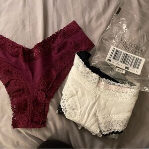 7-Pack. Victoria's Secret Women's Lace Trim Panties - Burgundy, Black, White